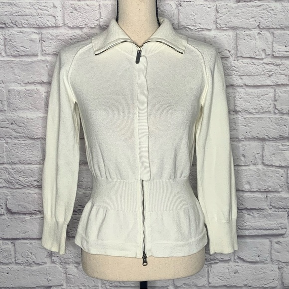 Armani Exchange White Monogram Zip/Button Combo Cardigan - Picture 6 of 14